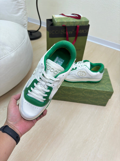 GG INTERLOCKING G SNEAKER WHITE GREEN CALFSKIN AND FABRIC