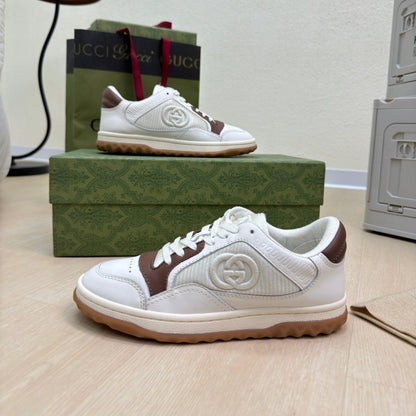 GG INTERLOCKING G SNEAKER WHITE BROWN CALFSKIN AND FABRIC