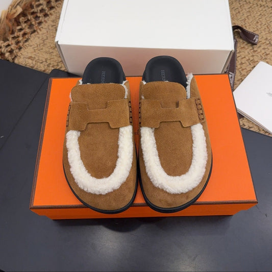 HM 25S MULE IN SOFT BROWN SUEDE MIX WHITE SHEARLING