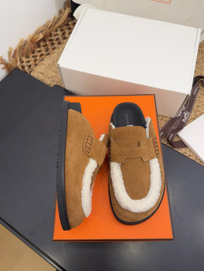 HM 25S MULE IN SOFT BROWN SUEDE MIX WHITE SHEARLING