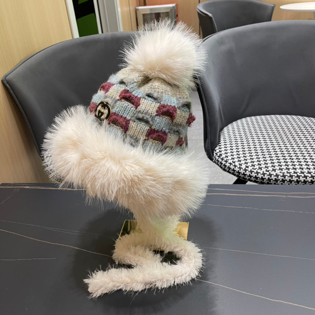 BEANIE HAT IN COLORFUL WOOL AND RABBIT FUR 392114