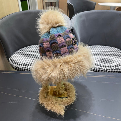 BEANIE HAT IN COLORFUL WOOL AND RABBIT FUR 392115