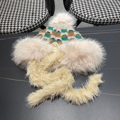 BEANIE HAT IN COLORFUL WOOL AND RABBIT FUR 392116