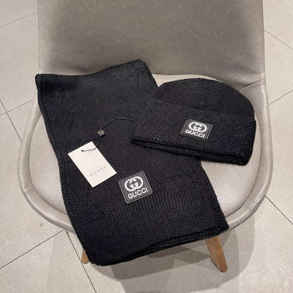 SET SCARF AND HAT IN BLACK CASHMERE AND RABBIT FUR 397374