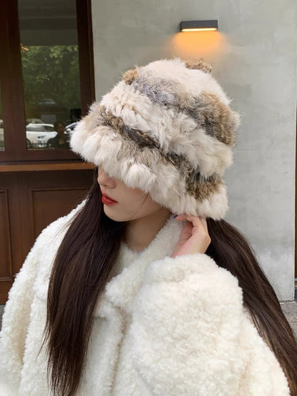 BUCKET HAT IN BROWN MIX WHITE FLEECE 412797