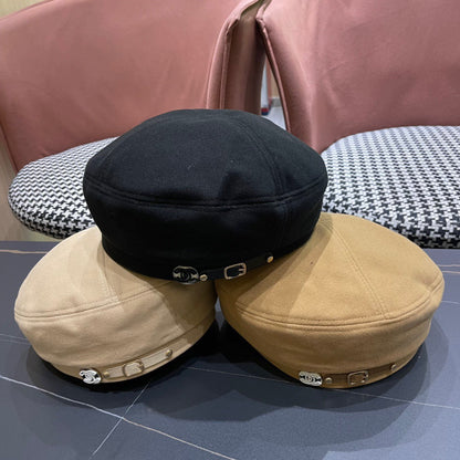 BERET HAT IN OAT YELLOW FABRIC 419384