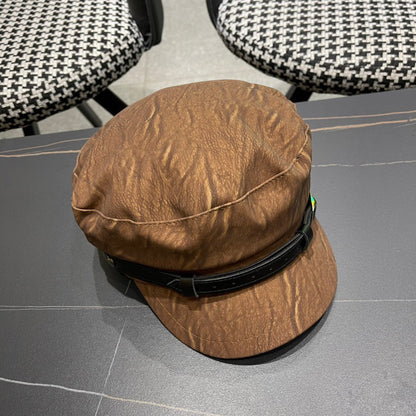 BAKER BOY CAP IN PECAN BROWN CALFSKIN 420947