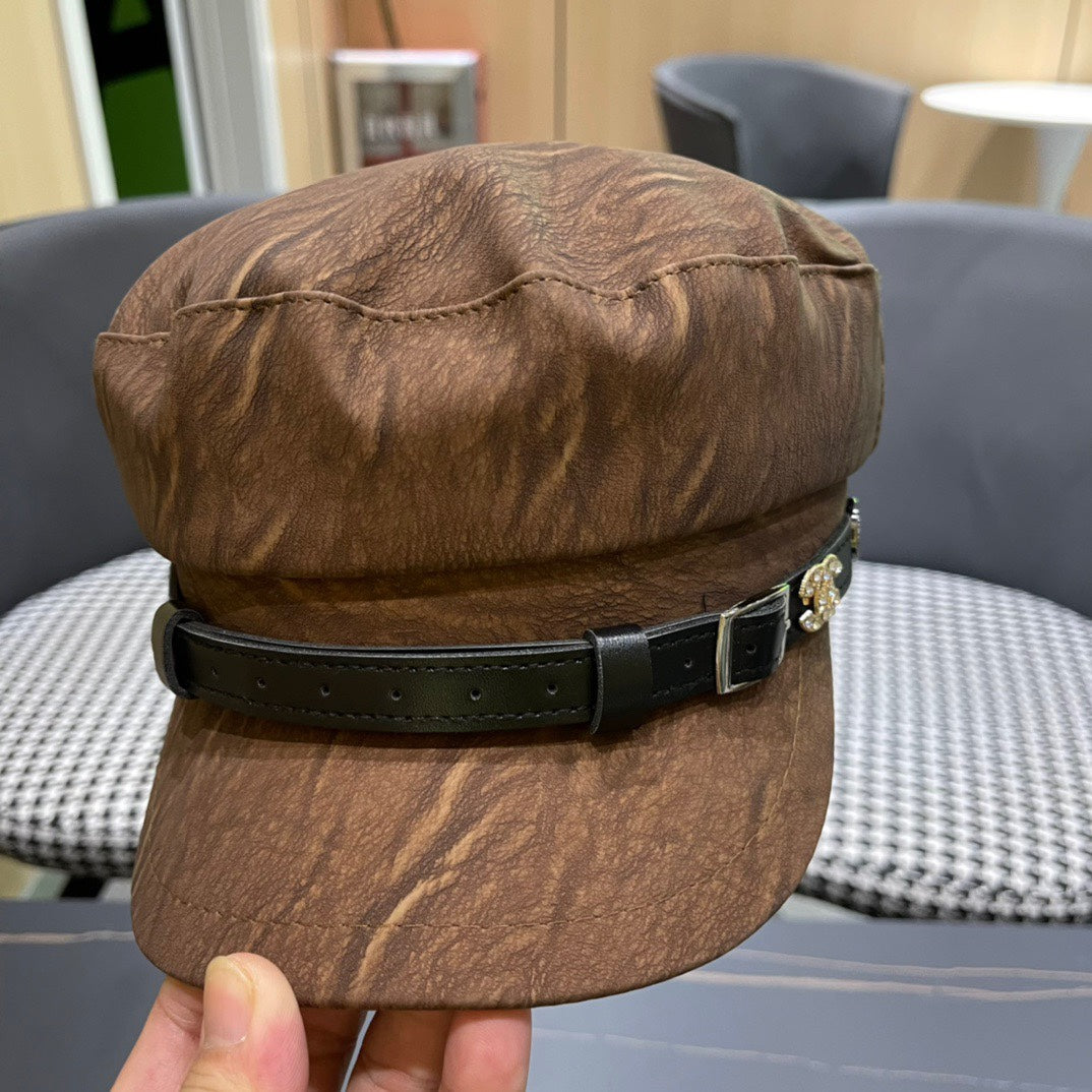 BAKER BOY CAP IN PECAN BROWN CALFSKIN 420947
