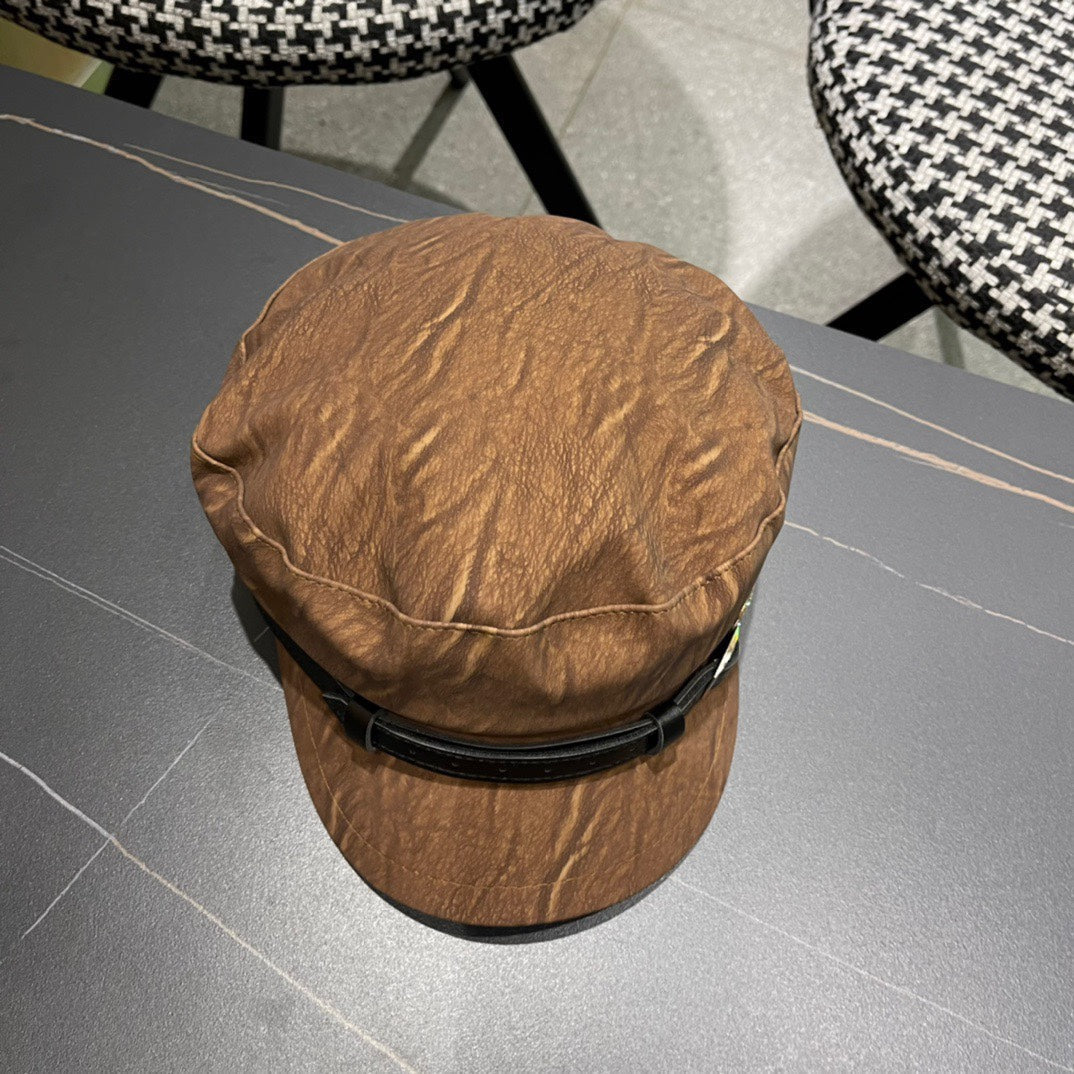 BAKER BOY CAP IN PECAN BROWN CALFSKIN 420947