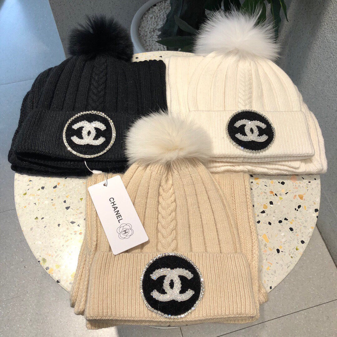 SET BEANIE HAT AND SCARF IN BISQUE BEIGE WOOL 424022