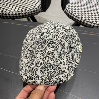 BAKER BOY CAP IN WHITE MIX BLACK FABRIC 431518