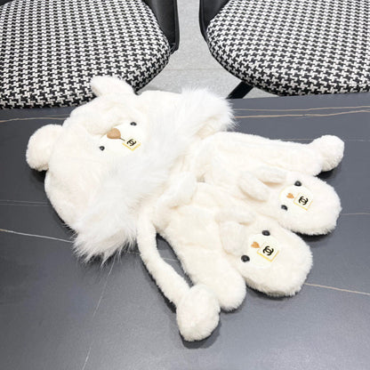 THREE-PIECE SET IN WHITE FLEECE AND WOOL 433195