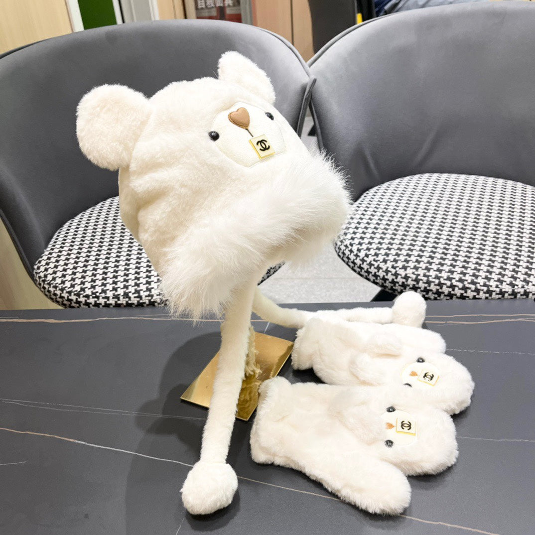 THREE-PIECE SET IN WHITE FLEECE AND WOOL 433195