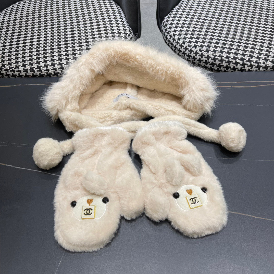 THREE-PIECE SET IN BEIGE FLEECE AND WOOL 433196