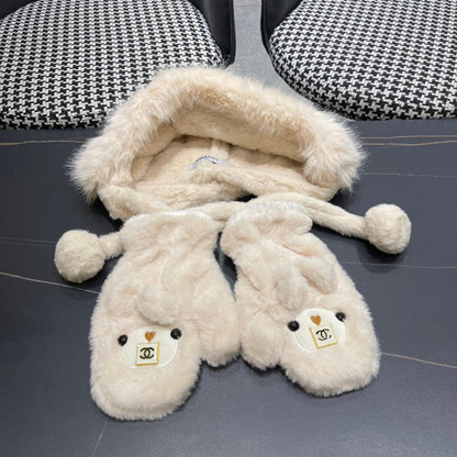 THREE-PIECE SET IN BEIGE FLEECE AND WOOL 433196