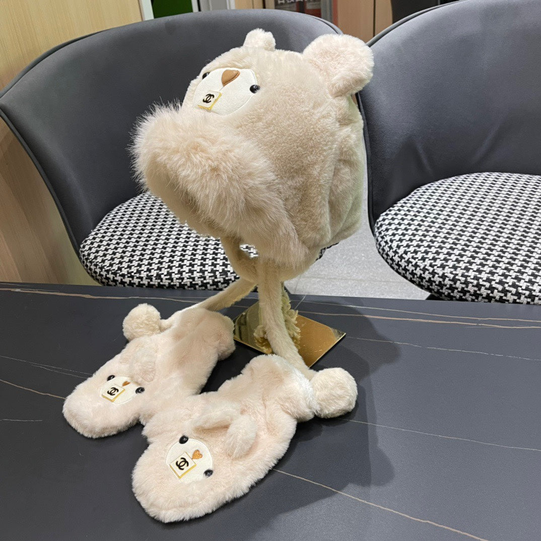 THREE-PIECE SET IN BEIGE FLEECE AND WOOL 433196