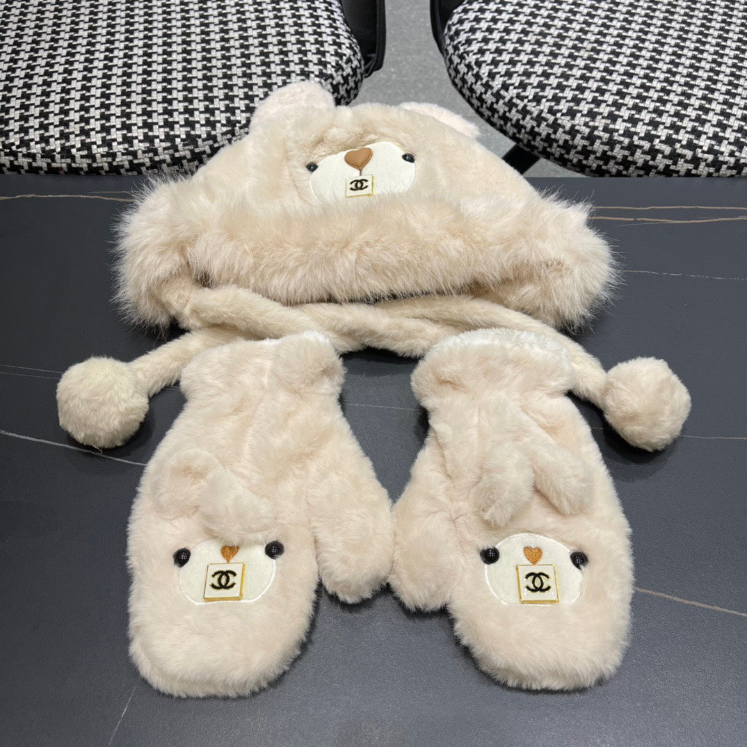 THREE-PIECE SET IN BEIGE FLEECE AND WOOL 433196