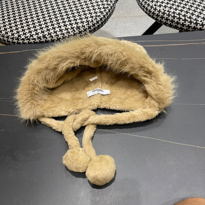 BEANIE HAT IN CAMEL BROWN FLEECE AND WOOL 433163