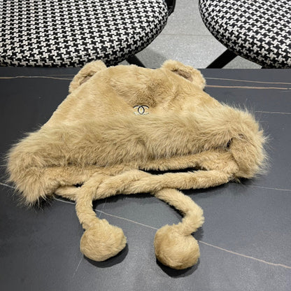 BEANIE HAT IN CAMEL BROWN FLEECE AND WOOL 433163