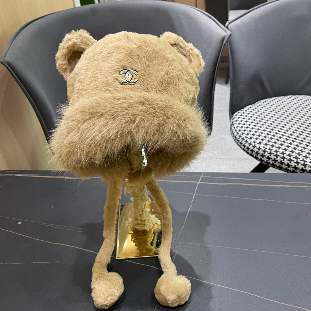 BEANIE HAT IN CAMEL BROWN FLEECE AND WOOL 433163