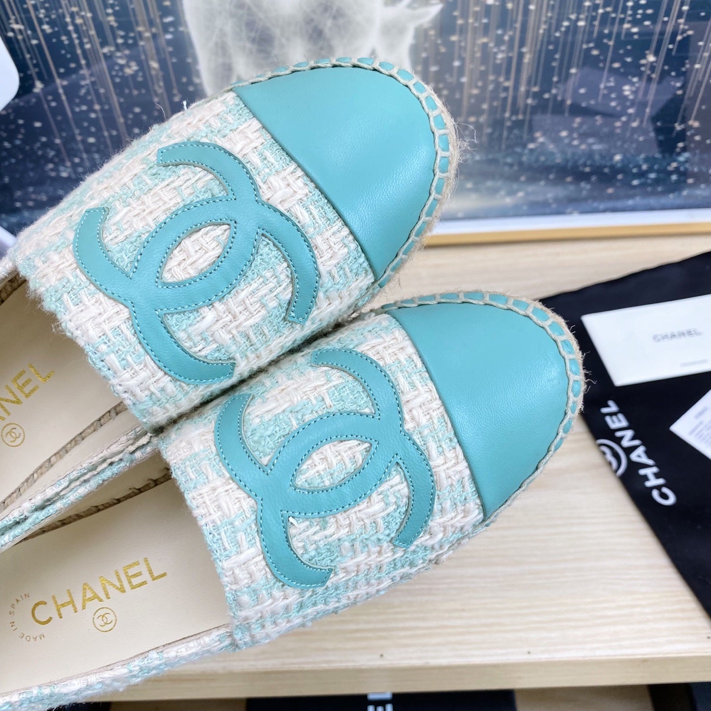 CC ESPADRILLES PLATFORM IN PASTEL BLUE TWEED
