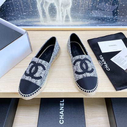 CC ESPADRILLES PLATFORM IN WHITE MIX BLACK TWEED