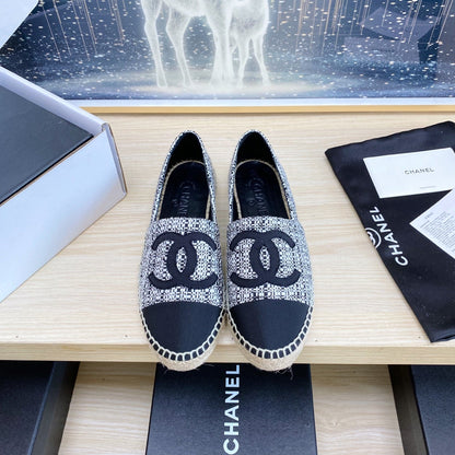 CC ESPADRILLES PLATFORM IN WHITE MIX BLACK TWEED