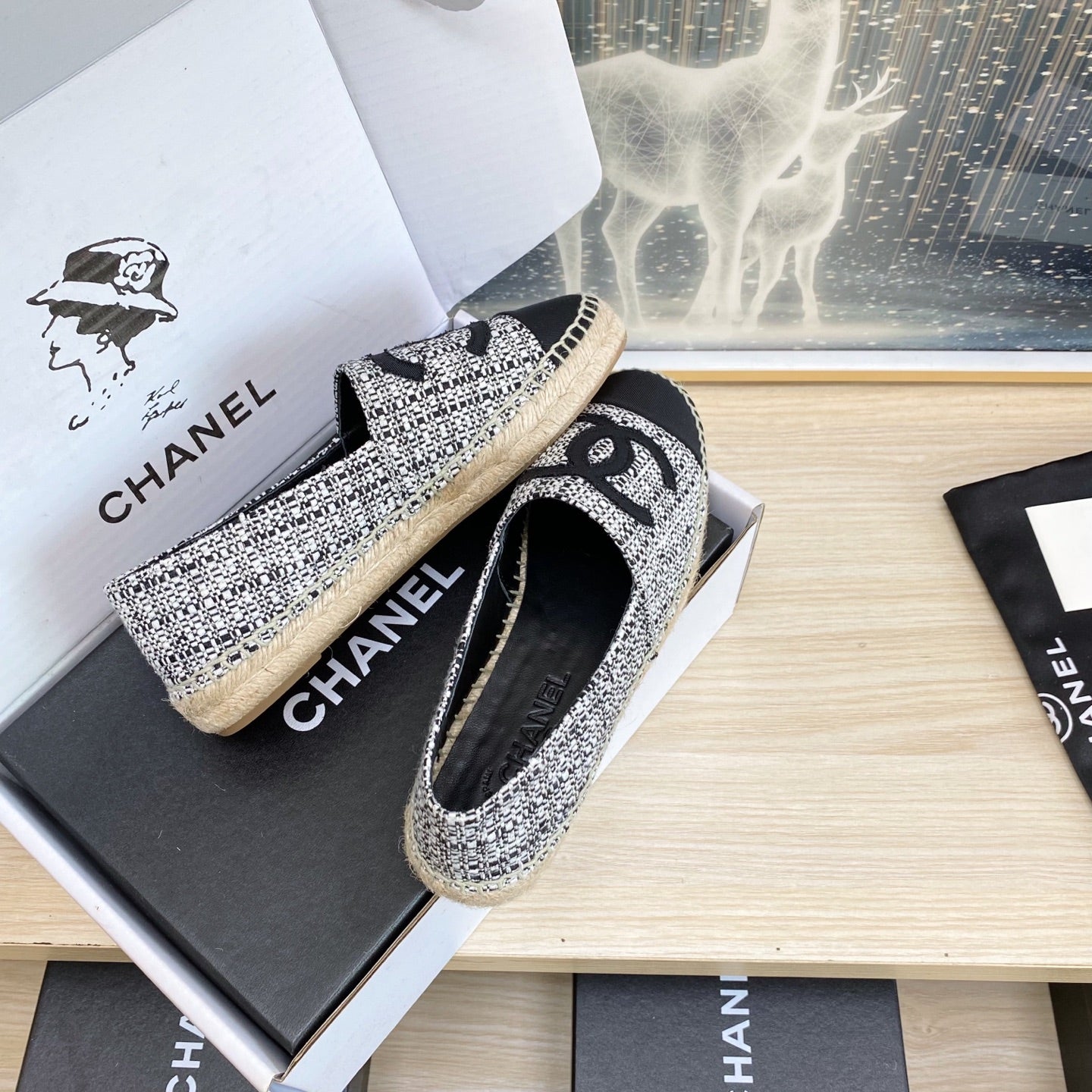 CC ESPADRILLES PLATFORM IN WHITE MIX BLACK TWEED