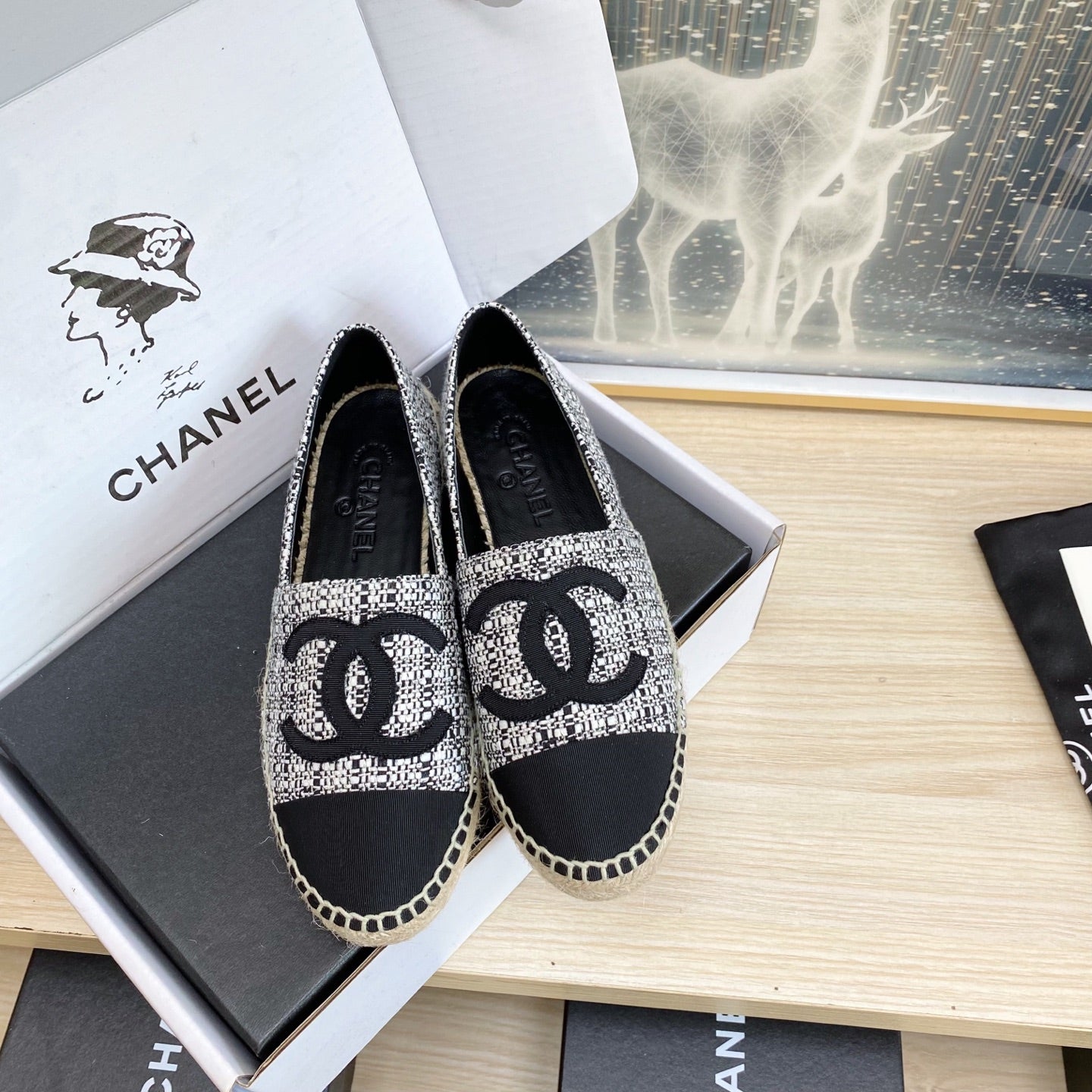 CC ESPADRILLES PLATFORM IN WHITE MIX BLACK TWEED