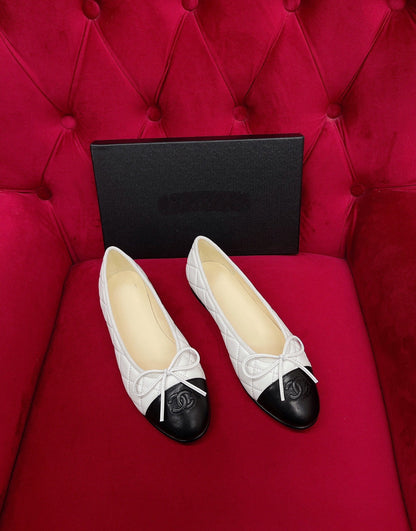 ballet flat black white quilted lambskin