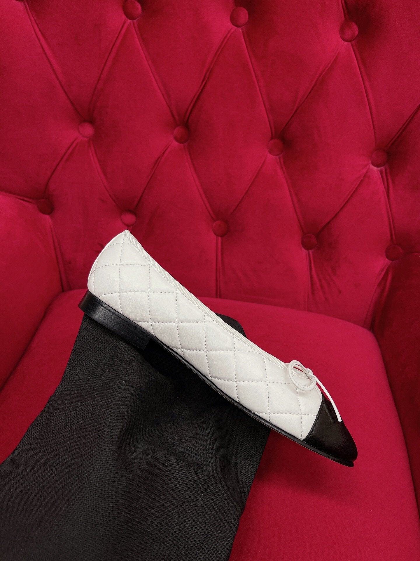 ballet flat black white quilted lambskin