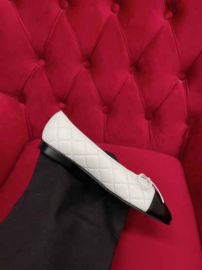 ballet flat black white quilted lambskin