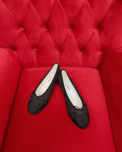 ballet flat black denim grosgrain