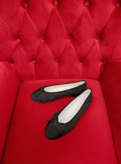 ballet flat black denim grosgrain