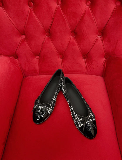ballet flat black white tweed lambskin