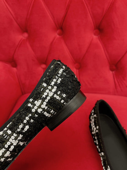ballet flat black white tweed lambskin