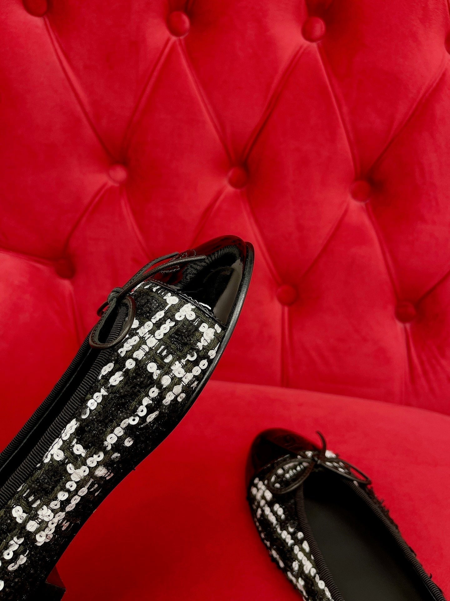 ballet flat black white tweed lambskin