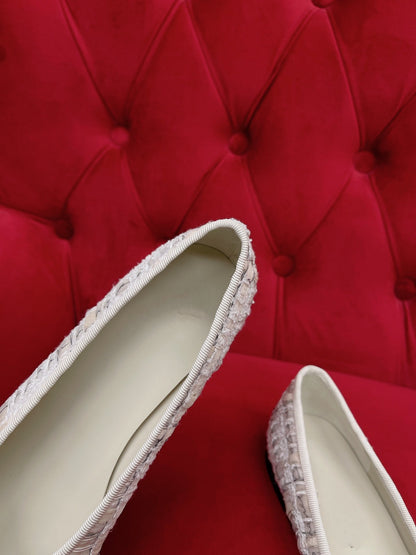 ballet flat white black tweed lambskin