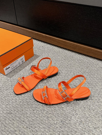 BUCKLE SANDAL BRIGHT ORANGE CALFSKIN