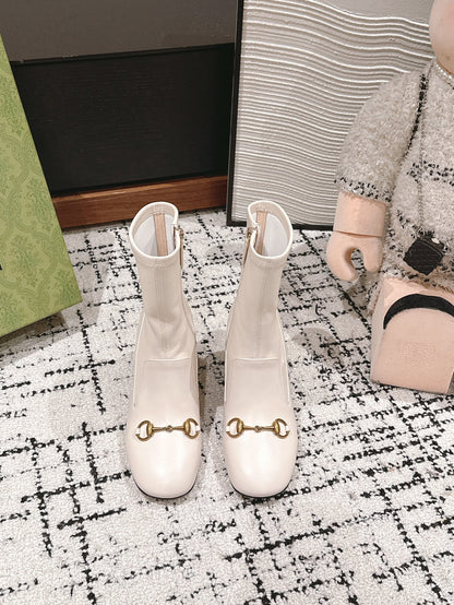 HORSEBIT ANKLE BOOTS 6.5CM IN WHITE SHEEPSKIN