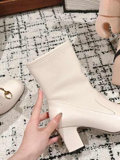 HORSEBIT ANKLE BOOTS 6.5CM IN WHITE SHEEPSKIN