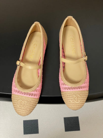 BALLET MARY JANE 10MM IN NATURAL BEIGE AND PINK RAFFIA
