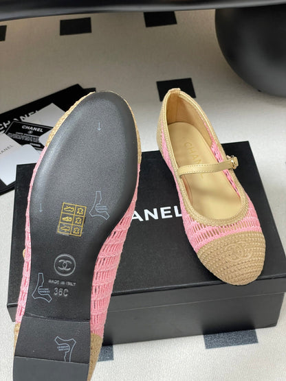 BALLET MARY JANE 10MM IN NATURAL BEIGE AND PINK RAFFIA