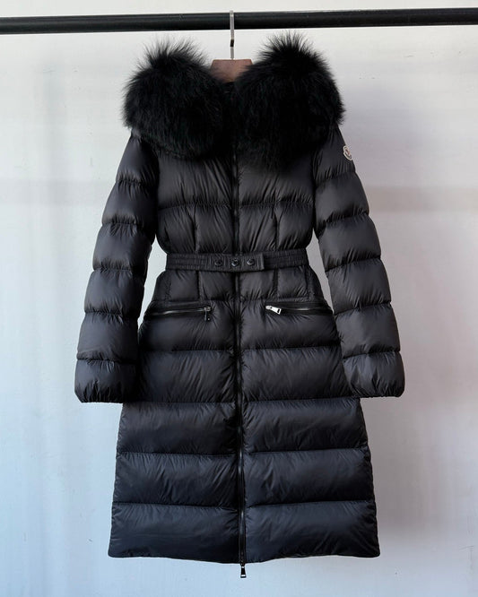 Women’s Luxury Moncler-Style Long Puffer Coat with Shearling Trim and Hood-Style251