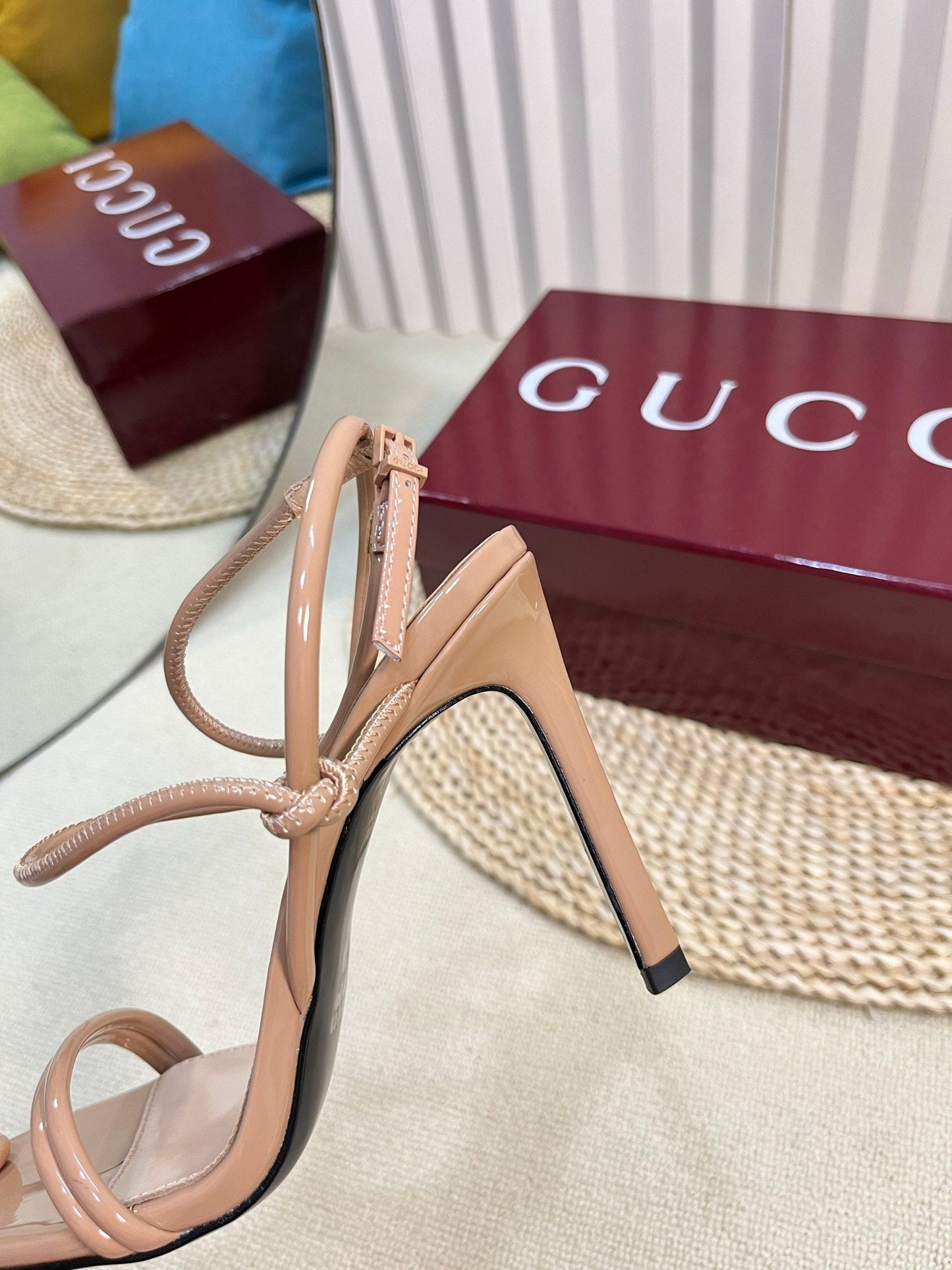 HIGH SANDAL 10 CM IN TAN BEIGE GLOSSY CALFSKIN