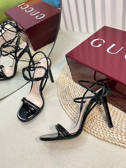 HIGH SANDAL 10 CM IN BLACK GLOSSY CALFSKIN