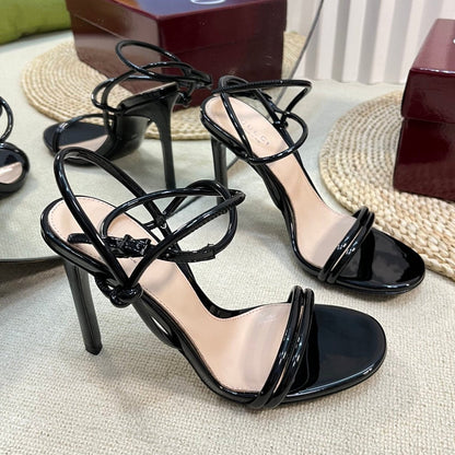 HIGH SANDAL 10 CM IN BLACK GLOSSY CALFSKIN