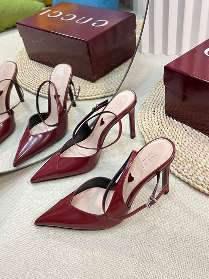 HIGH SLINGBACK PUMP 10 CM IN CHERRY RED GLOSSY CALFSKIN