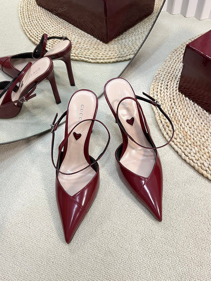 HIGH SLINGBACK PUMP 10 CM IN CHERRY RED GLOSSY CALFSKIN