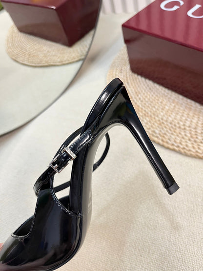 HIGH SLINGBACK PUMP 10 CM IN BLACK GLOSSY CALFSKIN